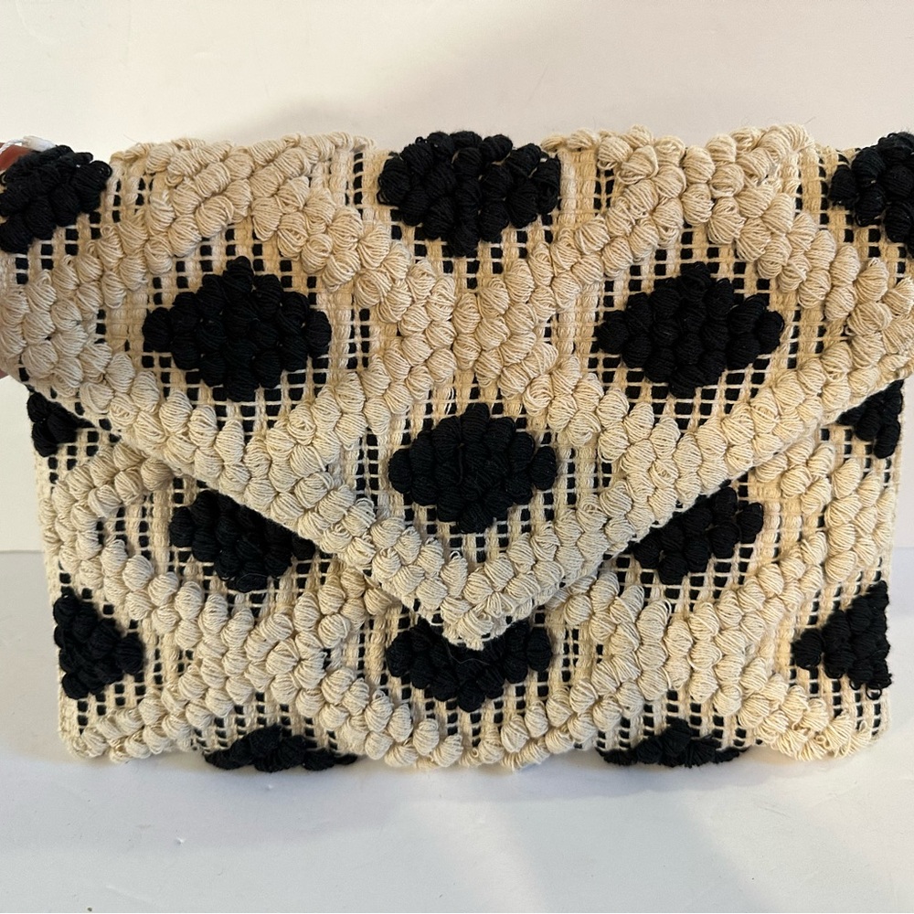 NWT Handcrafted Black and Cream Clutch